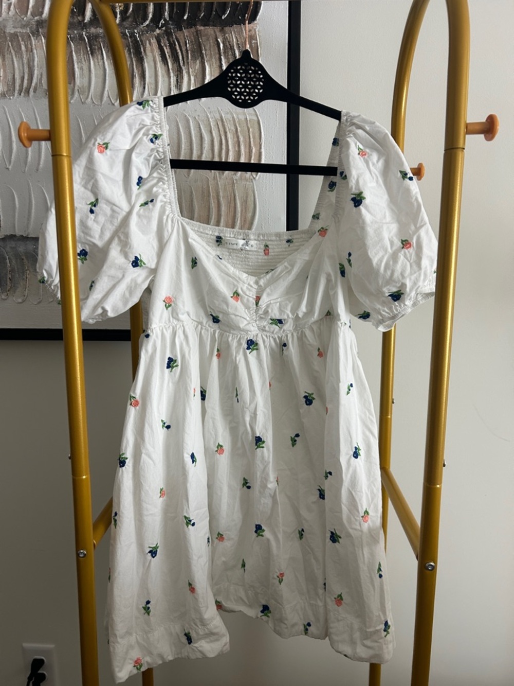 Altar'd State White Midi Dress with Pink & Blue Floral Embroidery